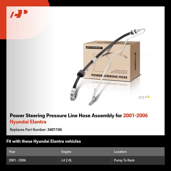 Power Steering Pressure Line Hose Assembly for 2001-2006 Hyundai Elantra