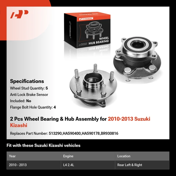 2 Pcs Wheel Bearing & Hub Assembly for 2010-2013 Suzuki Kizashi