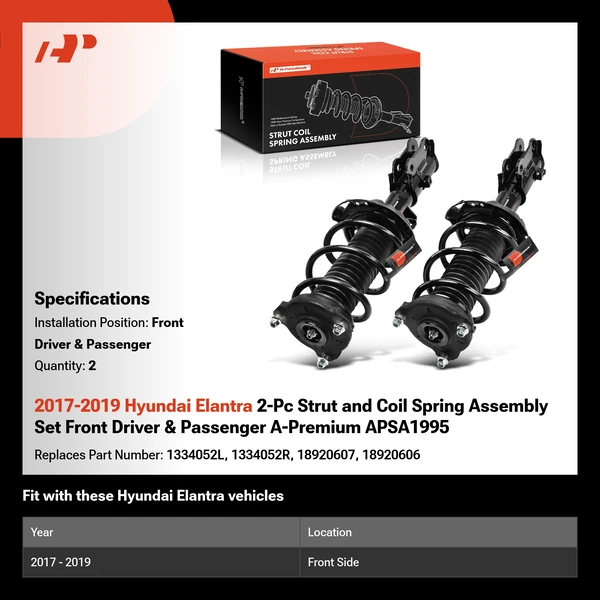 2017-2019 Hyundai Elantra 2-Pc Strut and Coil Spring Assembly Set Front Driver & Passenger A-Premium APSA1995