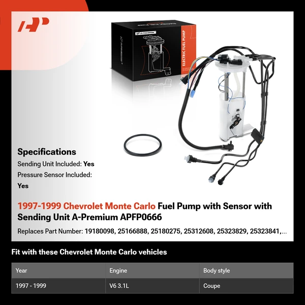 1997-1999 Chevrolet Monte Carlo Fuel Pump with Sensor with Sending Unit A-Premium APFP0666