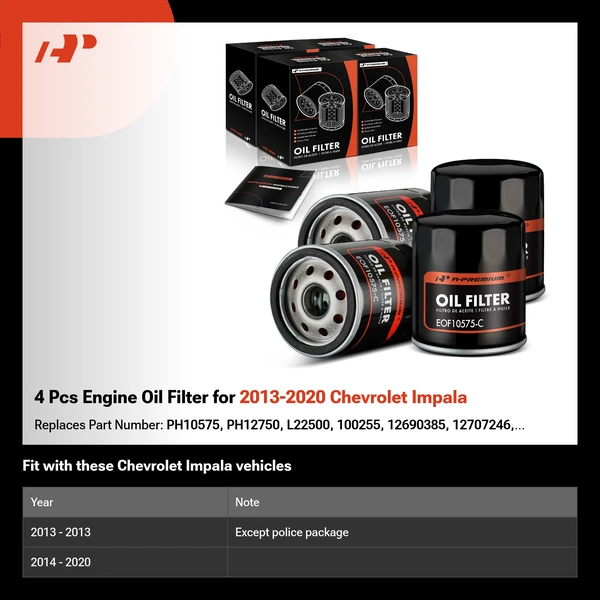 4 Pcs Engine Oil Filter for 2013-2020 Chevrolet Impala