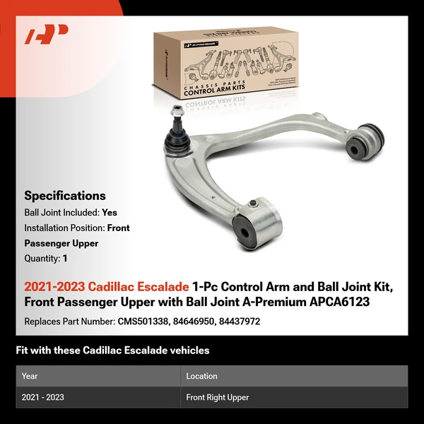 2021-2023 Cadillac Escalade 1-Pc Control Arm and Ball Joint Kit, Front Passenger Upper with Ball Joint A-Premium APCA6123