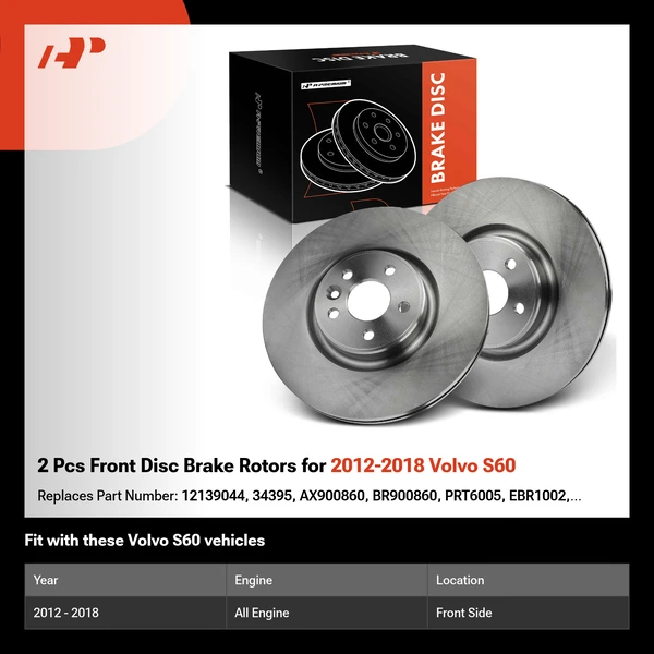 2 Pcs Front Disc Brake Rotors for 2012-2018 Volvo S60
