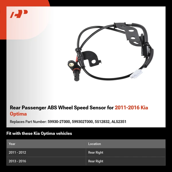 Rear Passenger ABS Wheel Speed Sensor for 2011-2016 Kia Optima