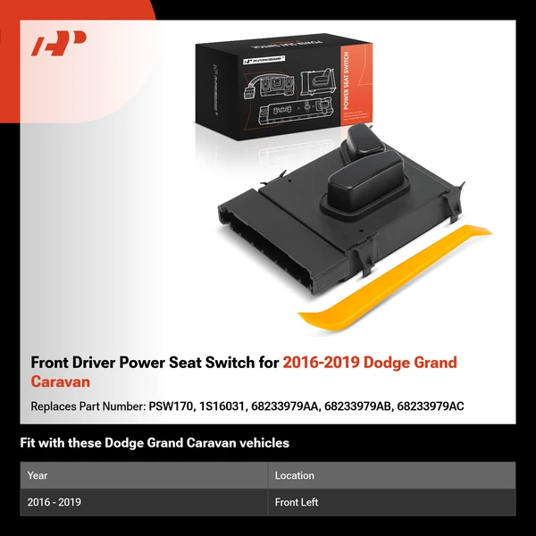 Front Driver Power Seat Switch for 2016-2019 Dodge Grand Caravan