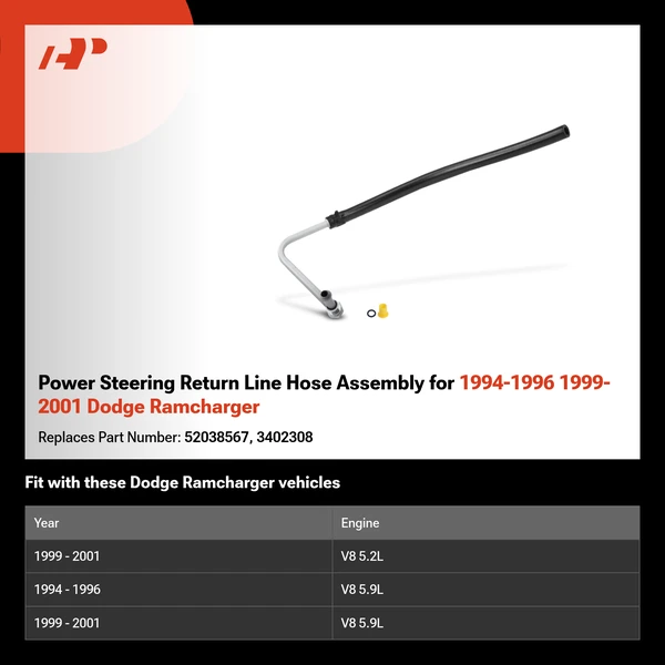 Power Steering Return Line Hose Assembly for 1994-1996 1999-2001 Dodge Ramcharger