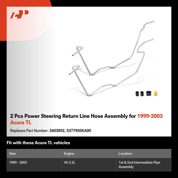 2 Pcs Power Steering Return Line Hose Assembly for 1999-2003 Acura TL