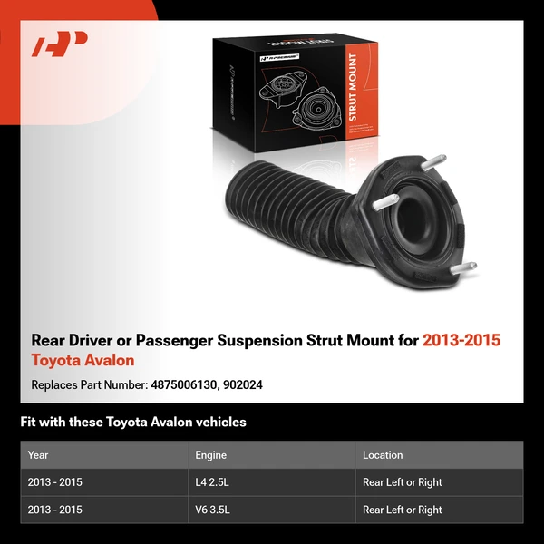 Rear Driver or Passenger Suspension Strut Mount for 2013-2015 Toyota Avalon