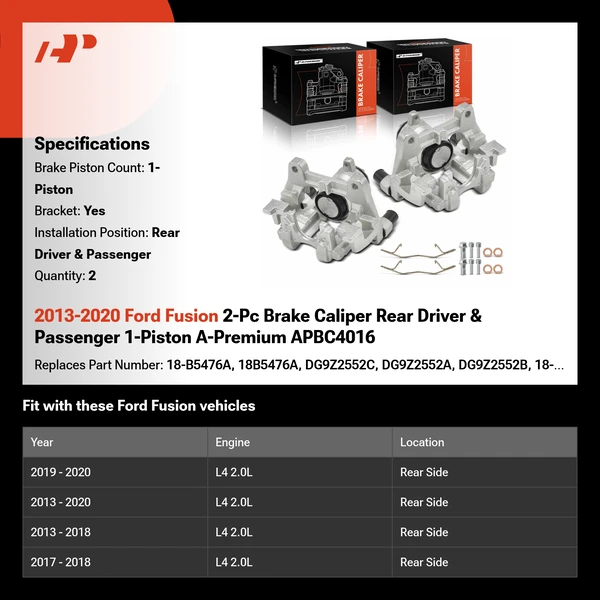 2013-2020 Ford Fusion 2-Pc Brake Caliper Rear Driver & Passenger 1-Piston A-Premium APBC4016