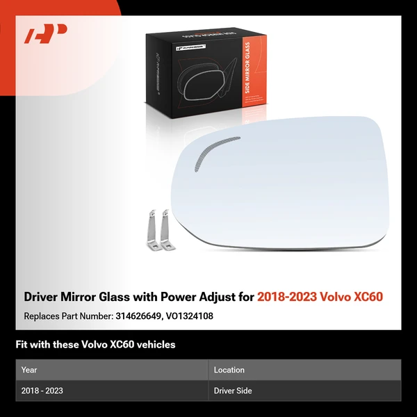 Driver Mirror Glass with Power Adjust for 2018-2023 Volvo XC60