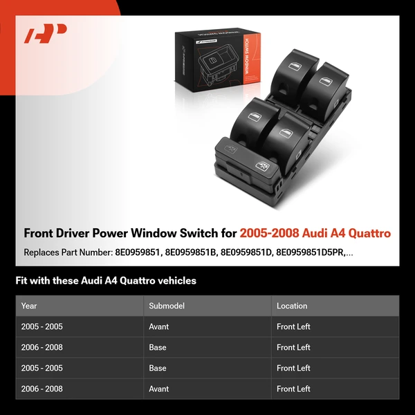 Front Driver Power Window Switch for 2005-2008 Audi A4 Quattro