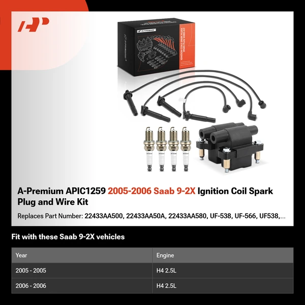 A-Premium APIC1259 2005-2006 Saab 9-2X Ignition Coil Spark Plug and Wire Kit