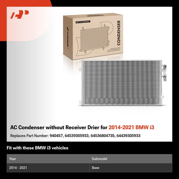 AC Condenser without Receiver Drier for 2014-2021 BMW i3