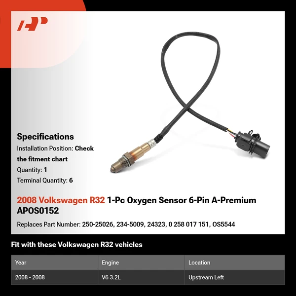 2008 Volkswagen R32 1-Pc Oxygen Sensor 6-Pin A-Premium APOS0152