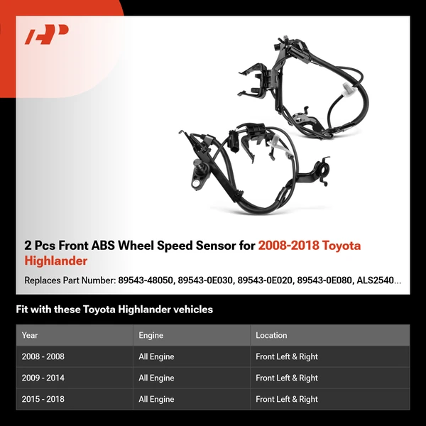 2 Pcs Front ABS Wheel Speed Sensor for 2008-2018 Toyota Highlander