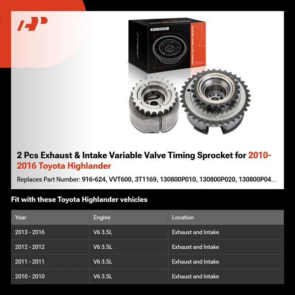 2 Pcs Exhaust & Intake Variable Valve Timing Sprocket for 2010-2016 Toyota Highlander