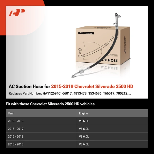 AC Suction Hose for 2015-2019 Chevrolet Silverado 2500 HD