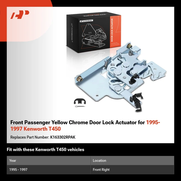 Front Passenger Yellow Chrome Door Lock Actuator for 1995-1997 Kenworth T450