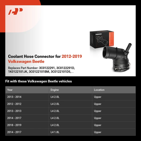 Coolant Hose Connector for 2012-2019 Volkswagen Beetle