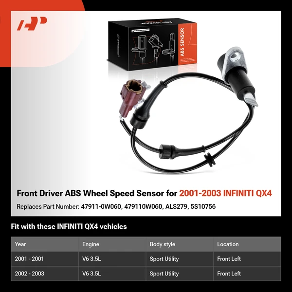 Front Driver ABS Wheel Speed Sensor for 2001-2003 INFINITI QX4