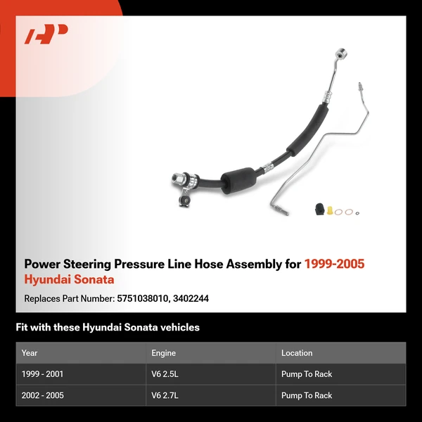 Power Steering Pressure Line Hose Assembly for 1999-2005 Hyundai Sonata