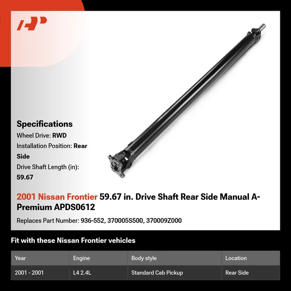 2001 Nissan Frontier 59.67 in. Drive Shaft Rear Side Manual A-Premium APDS0612