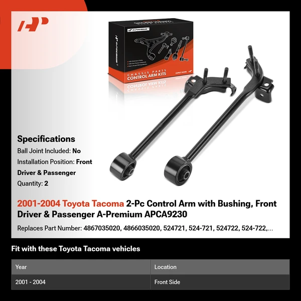 2001-2004 Toyota Tacoma 2-Pc Control Arm with Bushing, Front Driver & Passenger A-Premium APCA9230