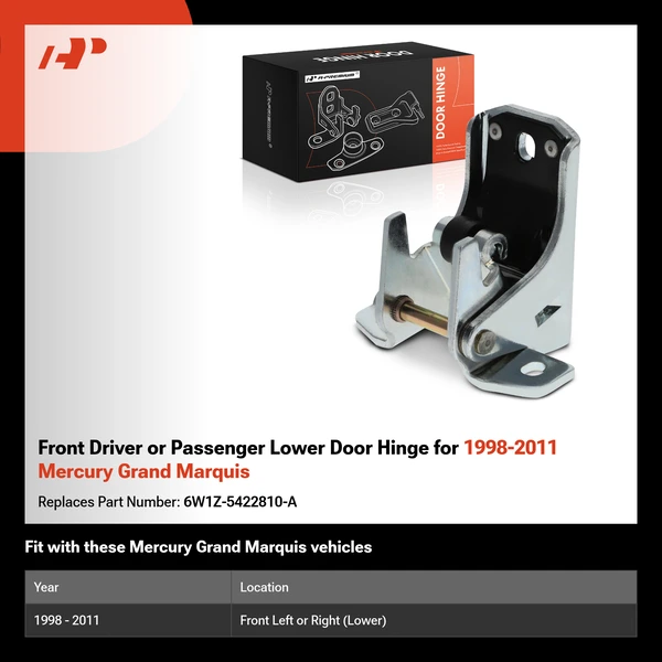 Front Driver or Passenger Lower Door Hinge for 1998-2011 Mercury Grand Marquis