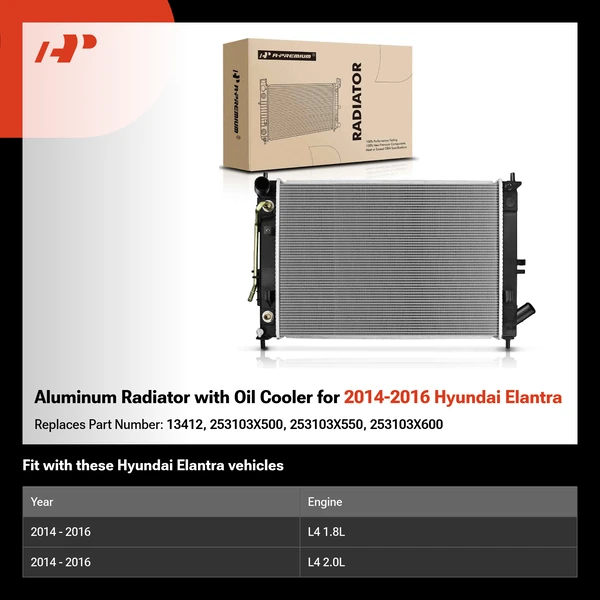 Aluminum Radiator with Oil Cooler for 2014-2016 Hyundai Elantra