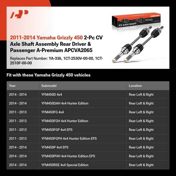 2011-2014 Yamaha Grizzly 450 2-Pc CV Axle Shaft Assembly Rear Driver & Passenger A-Premium APCVA2065