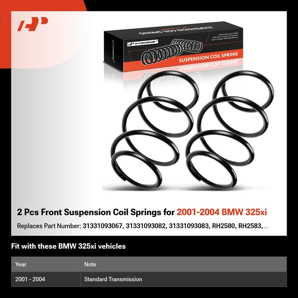 2 Pcs Front Suspension Coil Springs for 2001-2004 BMW 325xi
