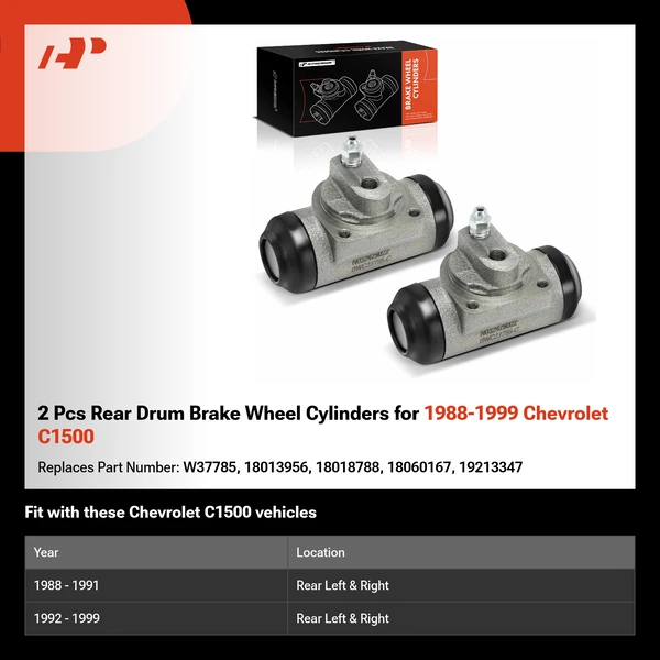 2 Pcs Rear Drum Brake Wheel Cylinders for 1988-1999 Chevrolet C1500