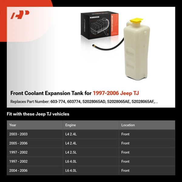 Front Coolant Expansion Tank for 1997-2006 Jeep TJ