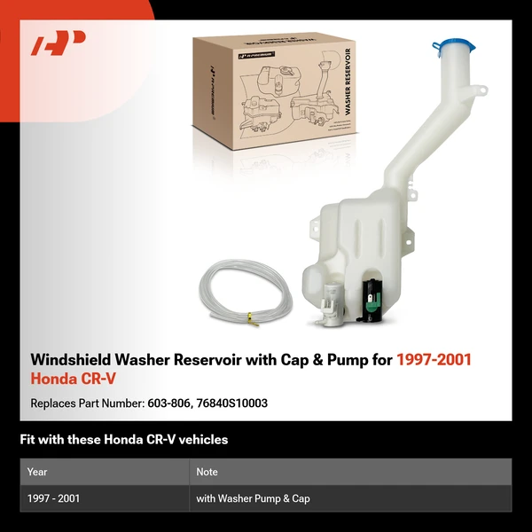 Windshield Washer Reservoir with Cap & Pump for 1997-2001 Honda CR-V