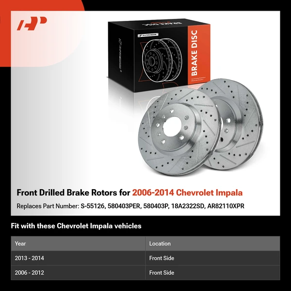 Front Drilled Brake Rotors for 2006-2014 Chevrolet Impala