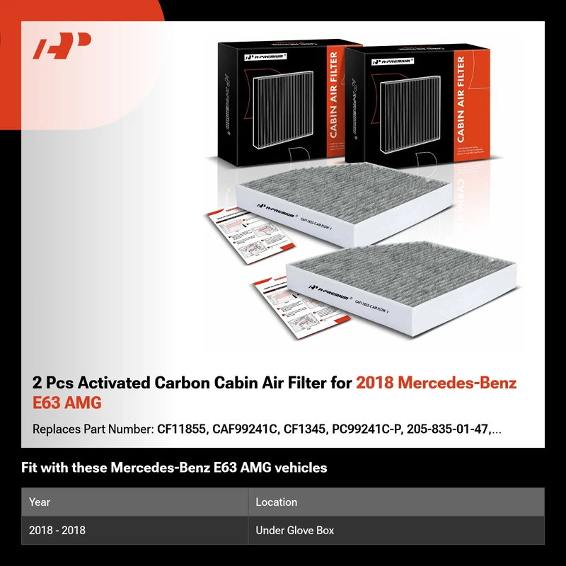 2 Pcs Activated Carbon Cabin Air Filter for 2018 Mercedes-Benz E63 AMG
