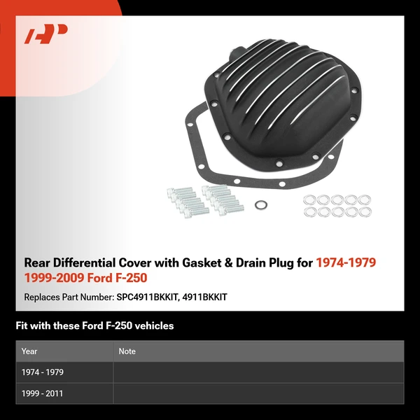 Rear Differential Cover with Gasket & Drain Plug for 1974-1979 1999-2009 Ford F-250