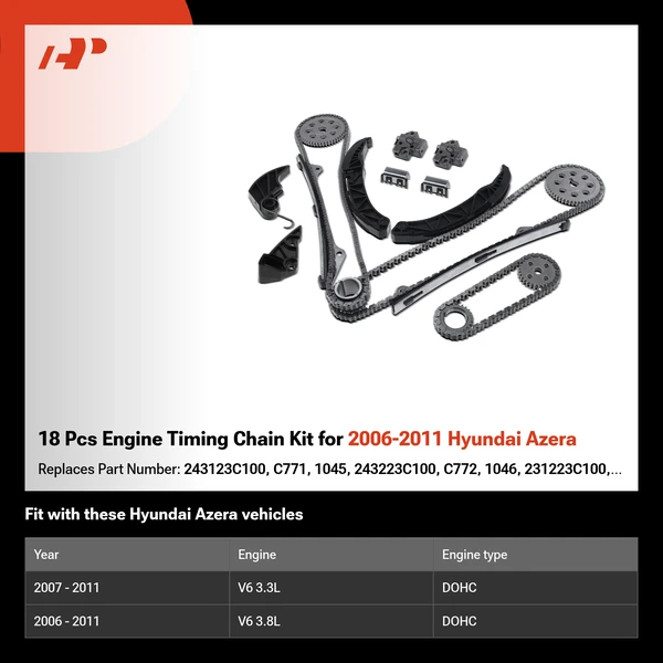 18 Pcs Engine Timing Chain Kit for 2006-2011 Hyundai Azera