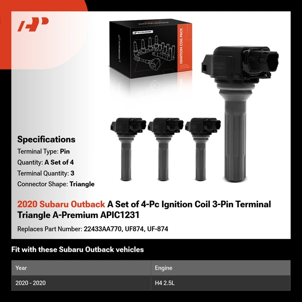 2020 Subaru Outback A Set of 4-Pc Ignition Coil 3-Pin Terminal Triangle A-Premium APIC1231