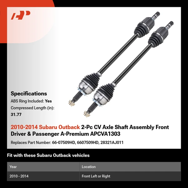 2010-2014 Subaru Outback 2-Pc CV Axle Shaft Assembly Front Driver & Passenger A-Premium APCVA1303