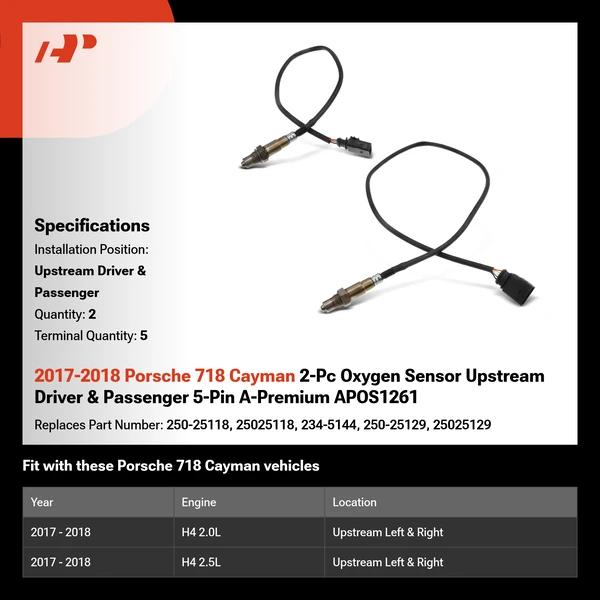 2017-2018 Porsche 718 Cayman 2-Pc Oxygen Sensor Upstream Driver & Passenger 5-Pin A-Premium APOS1261