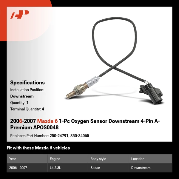 2006-2007 Mazda 6 1-Pc Oxygen Sensor Downstream 4-Pin A-Premium APOS0048