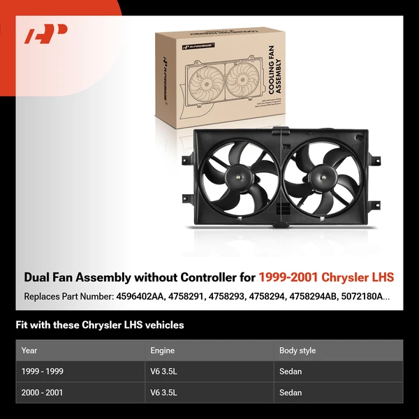 Dual Fan Assembly without Controller for 1999-2001 Chrysler LHS