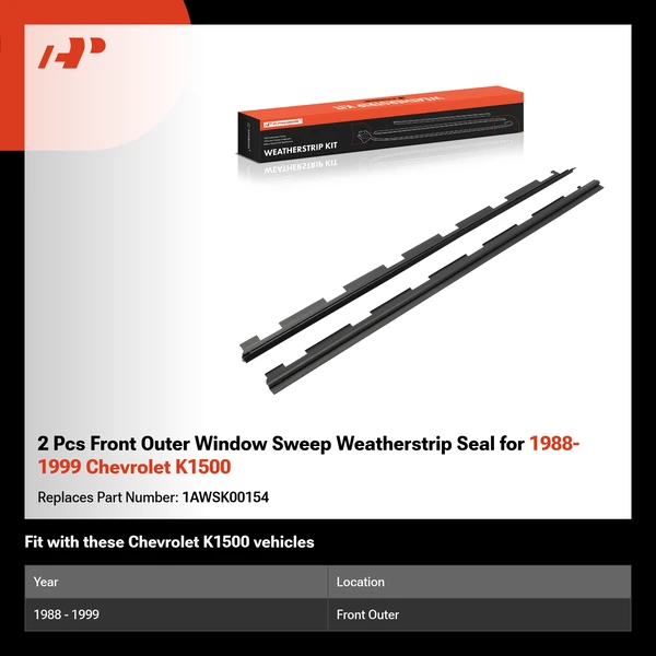 2 Pcs Front Outer Window Sweep Weatherstrip Seal for 1988-1999 Chevrolet K1500