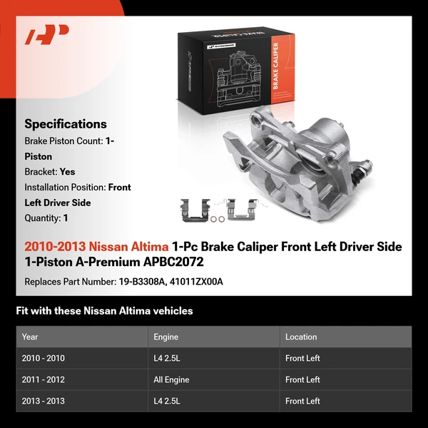 2010-2013 Nissan Altima 1-Pc Brake Caliper Front Left Driver Side 1-Piston A-Premium APBC2072