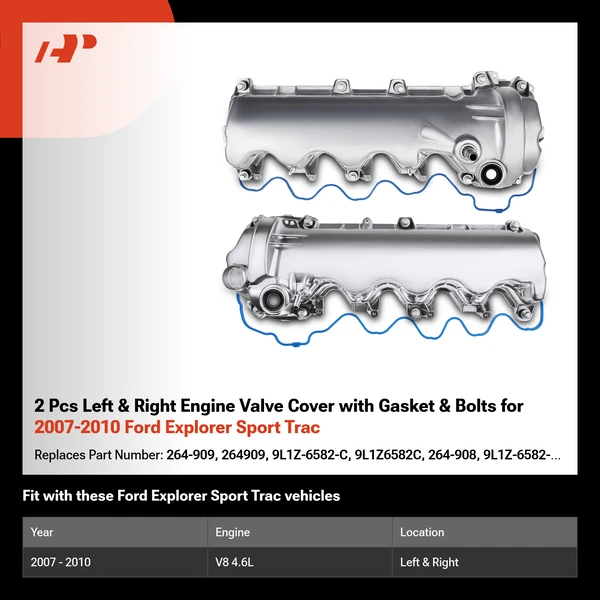 2 Pcs Left & Right Engine Valve Cover with Gasket & Bolts for 2007-2010 Ford Explorer Sport Trac