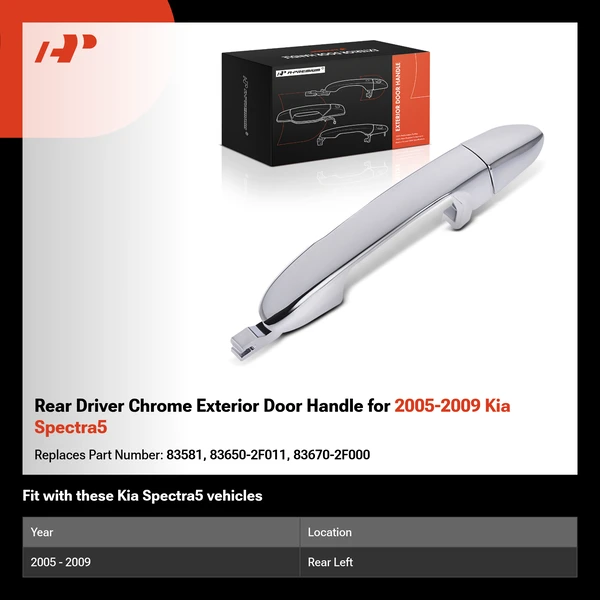 Rear Driver Chrome Exterior Door Handle for 2005-2009 Kia Spectra5