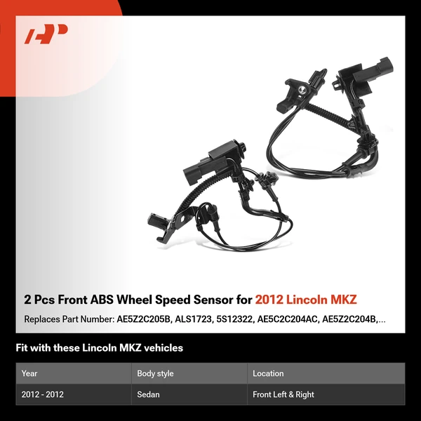 2 Pcs Front ABS Wheel Speed Sensor for 2012 Lincoln MKZ