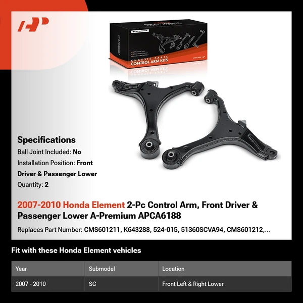 2007-2010 Honda Element 2-Pc Control Arm, Front Driver & Passenger Lower A-Premium APCA6188