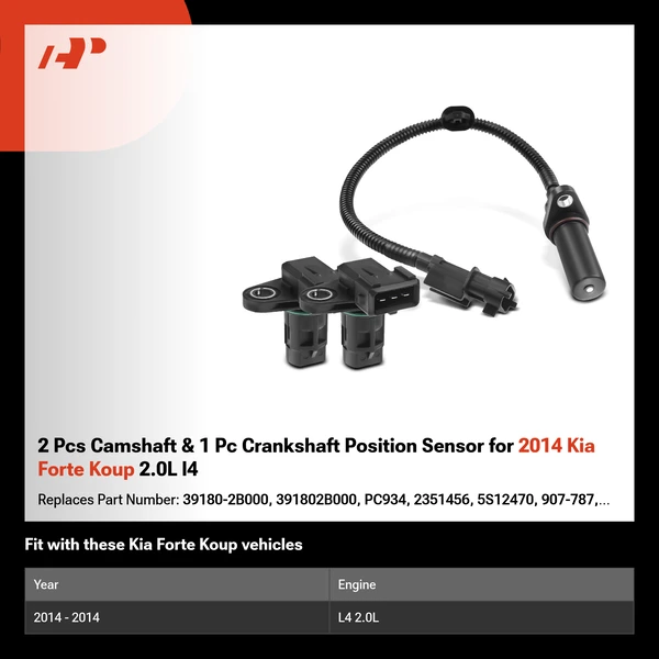 2 Pcs Camshaft & 1 Pc Crankshaft Position Sensor for 2014 Kia Forte Koup 2.0L l4